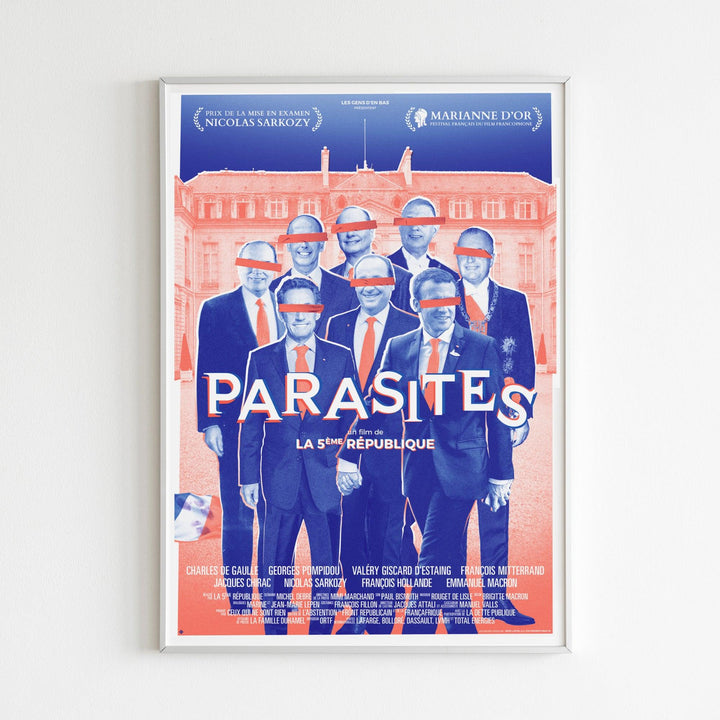 Affiche parasites par Marc Lafon risographie encadrée présidents français