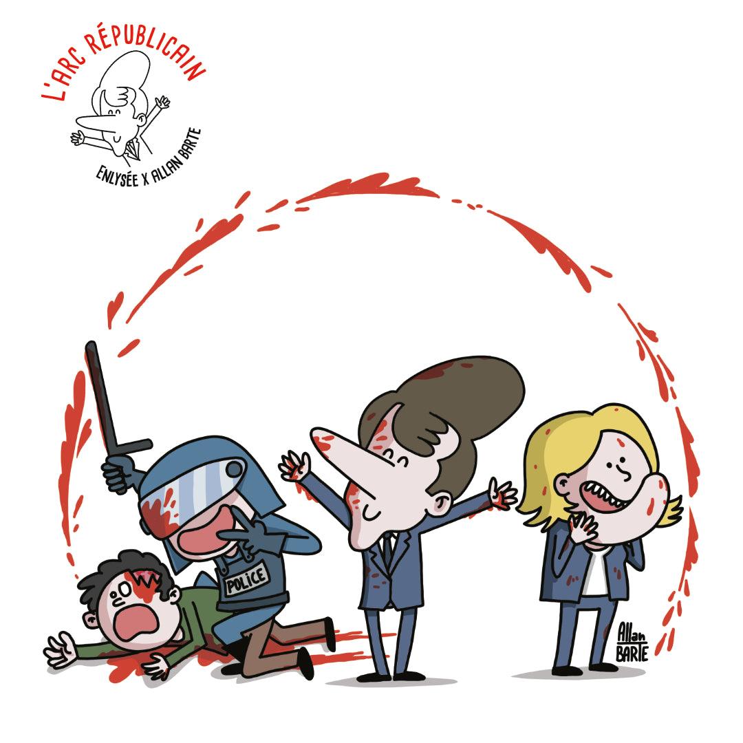 Motif Arc republicain par Allan Barte Emmanuel Macron Marine Lepen Policier