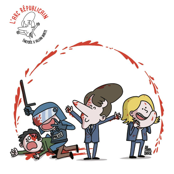 Motif Arc republicain par Allan Barte Emmanuel Macron Marine Lepen Policier