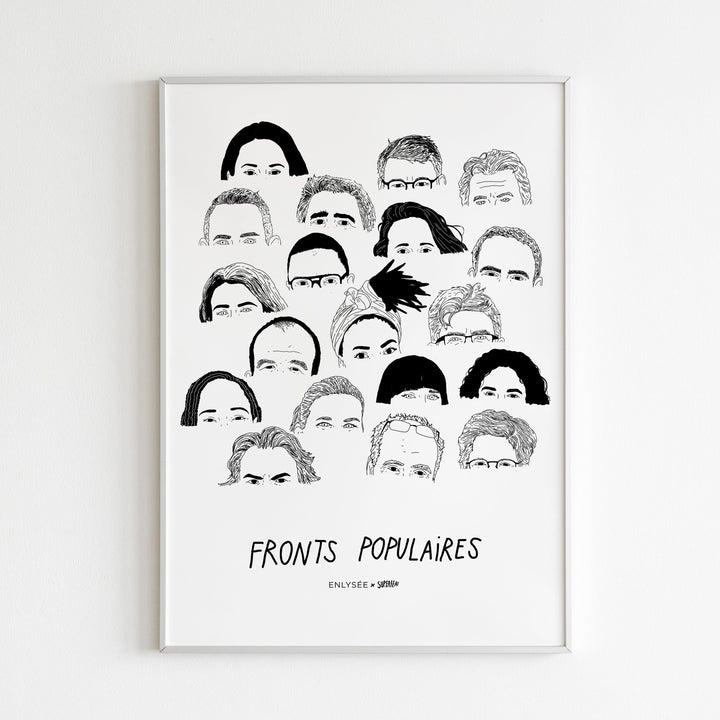 Poster blanc des Fronts Populaires dessinés en noir par Superfeat