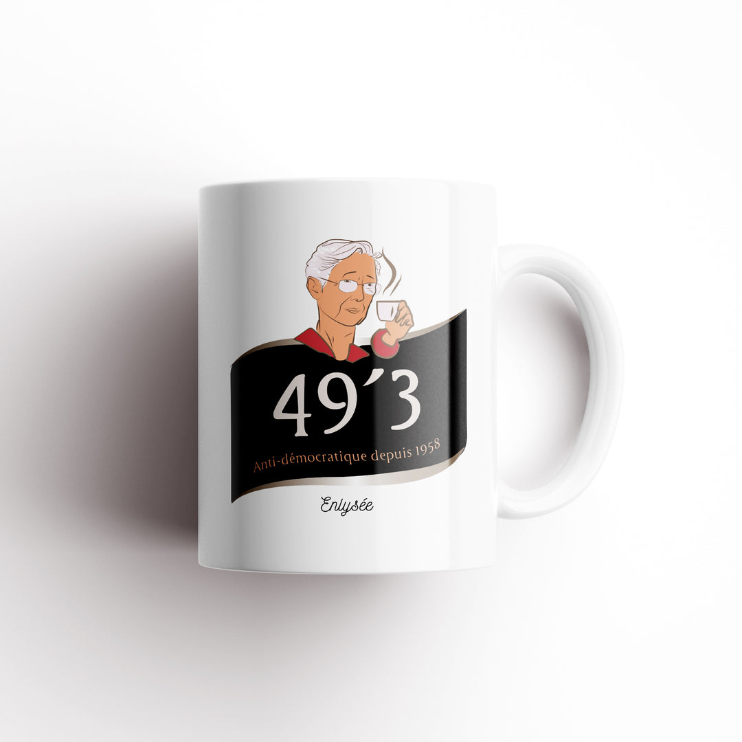 vue de profil du mug Elisabeth Borne 49.3