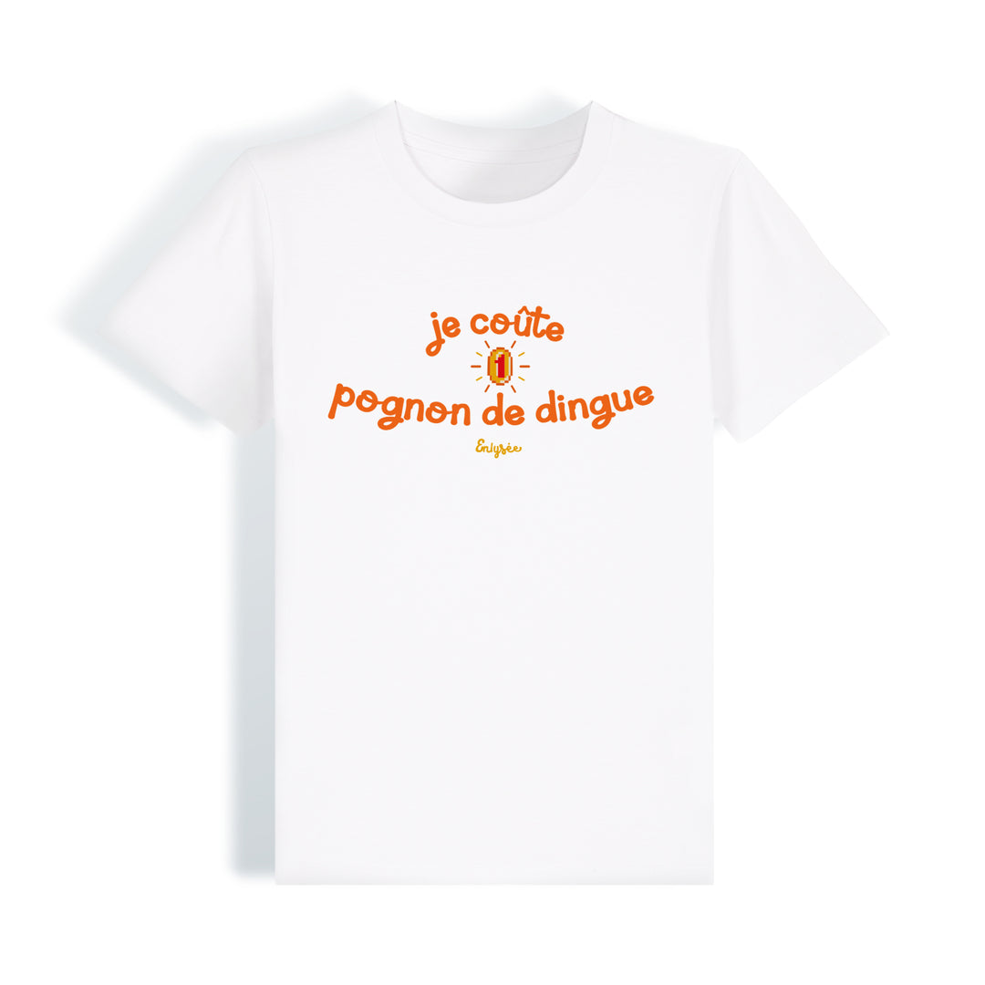 le t-shirt enfant "je coûte un pognon de dingue" en blanc