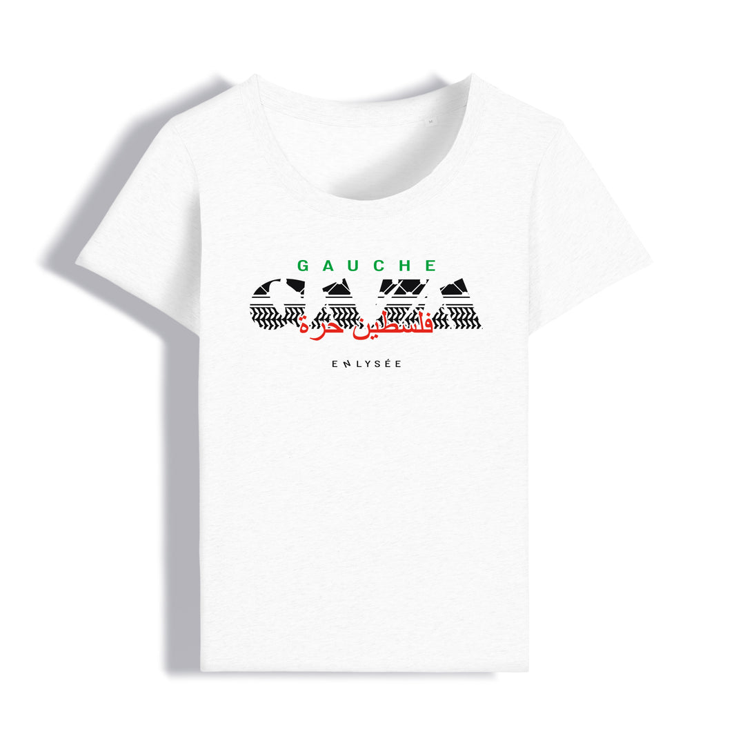 le t-shirt coupe femme de la gauche gaza en blanc