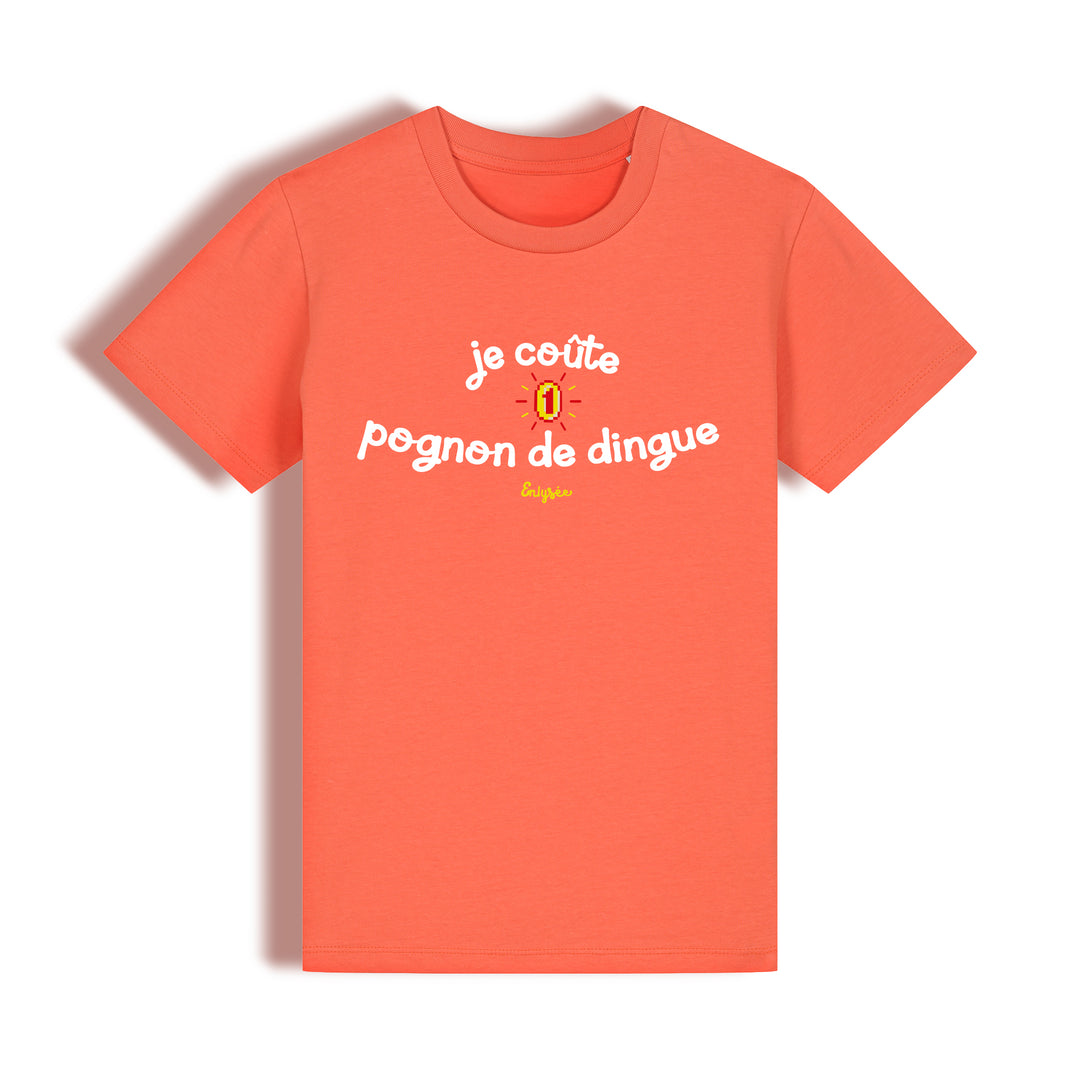 le t-shirt enfant "je coûte un pognon de dingue" en orange fiesta