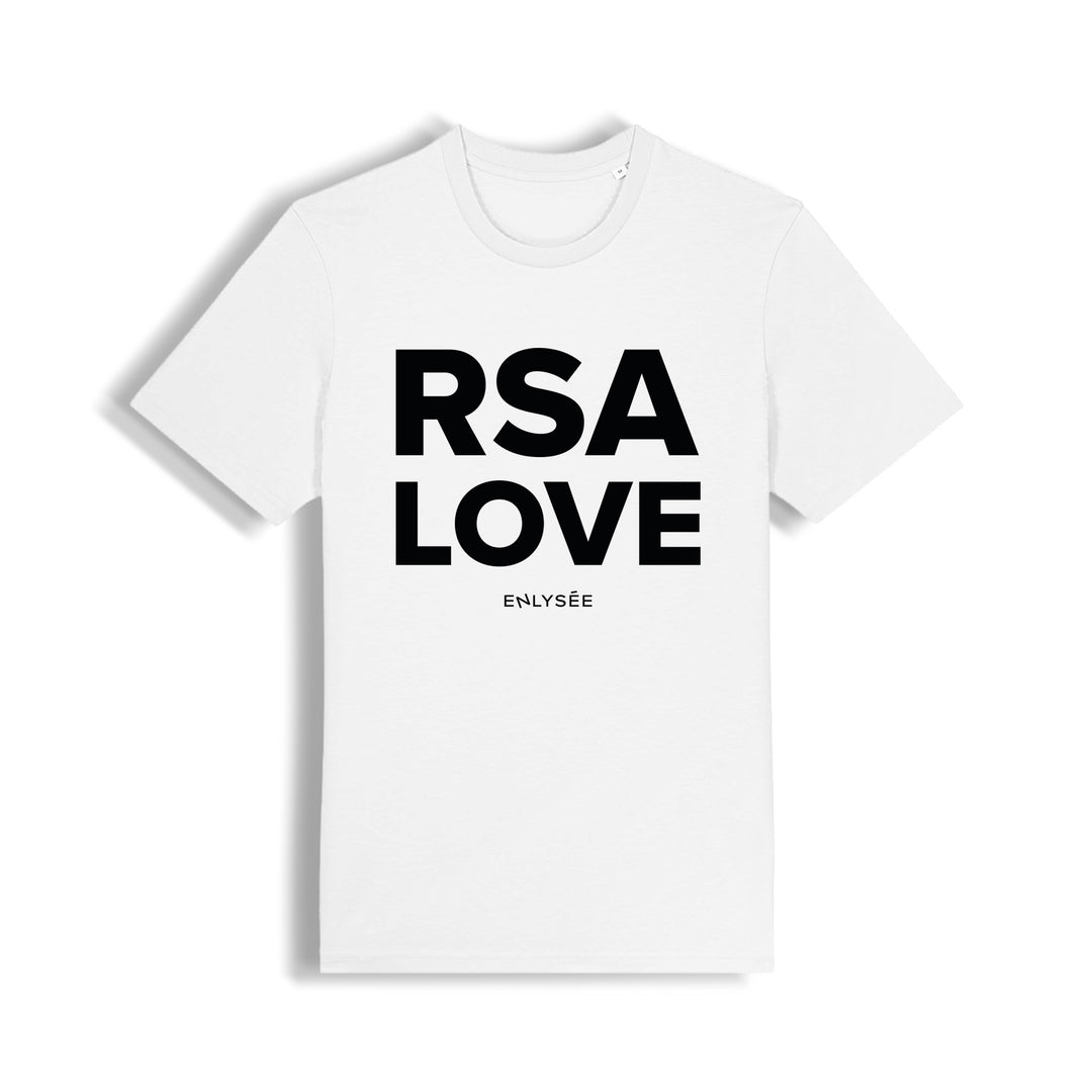 le t-shirt coupe unisexe de l'amour du RSA en blanc