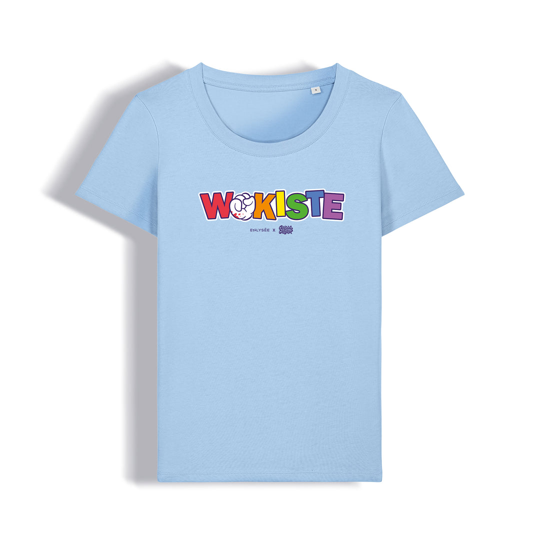 t-shirt coupe femme du wokiste en bleu ciel