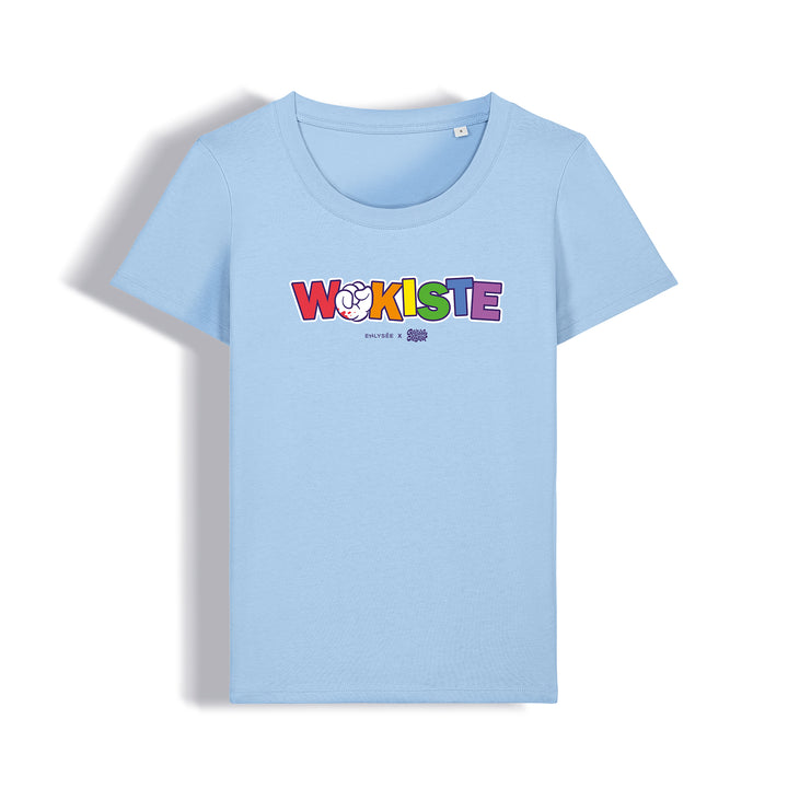 t-shirt coupe femme du wokiste en bleu ciel