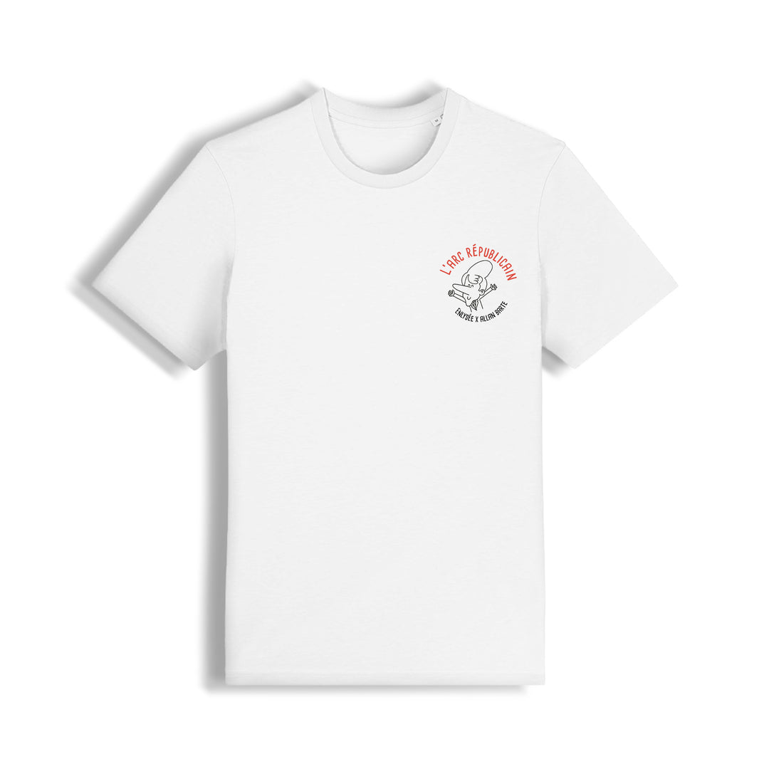 avant du t-shirt coupe unisexe de l'arc républicain par Allan Barte en blanc