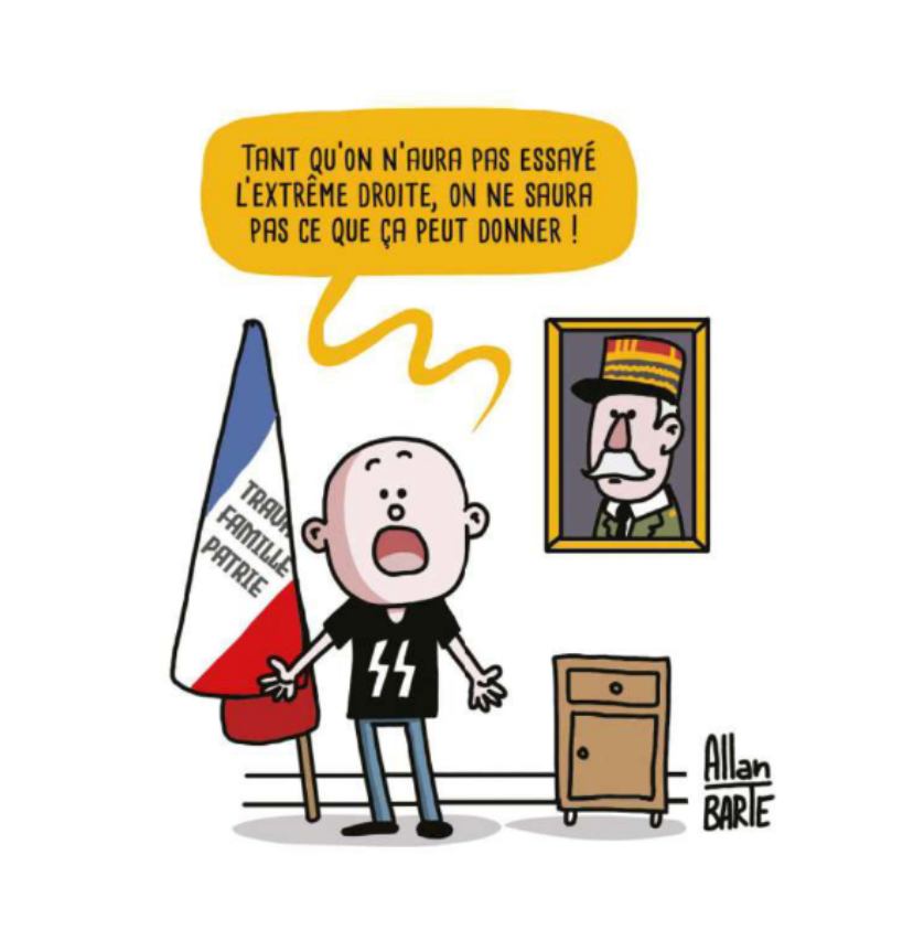 stripe du tome 8 de la bd Vivre en macronie par Allan Barte
